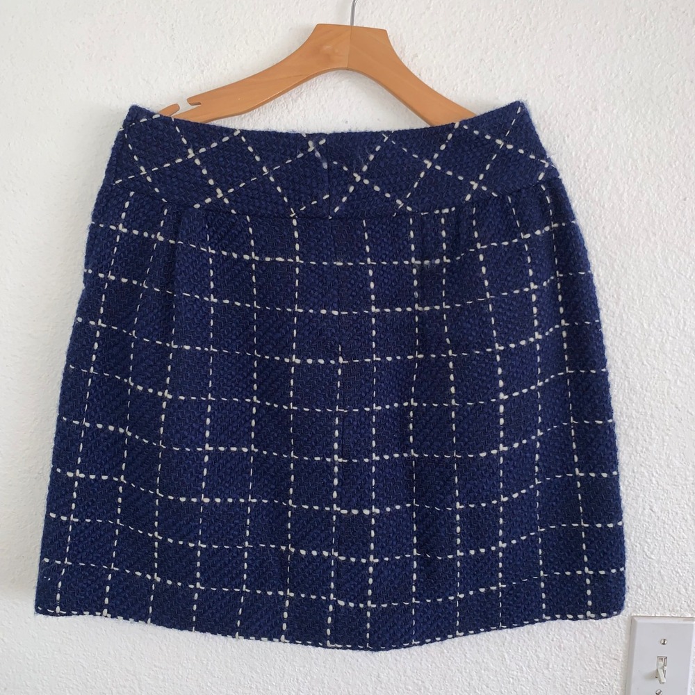 Maeve Anthropologie Navy Blue Wool Blend Tweed Windowpane Mini Skirt Size 10
